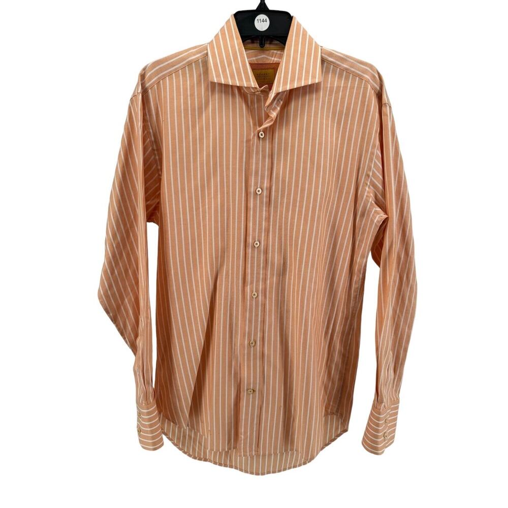Robert Talbott Carmel Men's Orange Striped Long Sleeve Button Up Shirt Medium